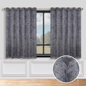 Leaves Room Darkening Grommet Blackout Curtain Panels, Set of 2 - Charcoal