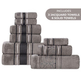 Sadie Zero Twist Cotton Solid and Jacquard Floral 9 Piece Towel Set - Towel Set by Superior