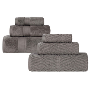 Chevron Zero Twist Solid and Jacquard Soft Cotton 6 Piece Towel Set