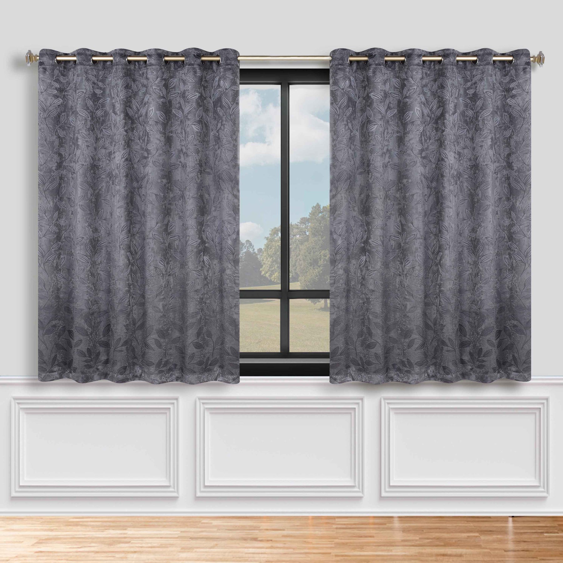 Leaves Room Darkening Grommet Blackout Curtain Panels, Set of 2 - Charcoal