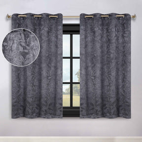 Leaves Room Darkening Grommet Blackout Curtain Panels, Set of 2 - Charcoal