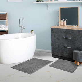 Non-Slip Absorbent Assorted Solid 2 Piece Bath Rug Set - Charcoal