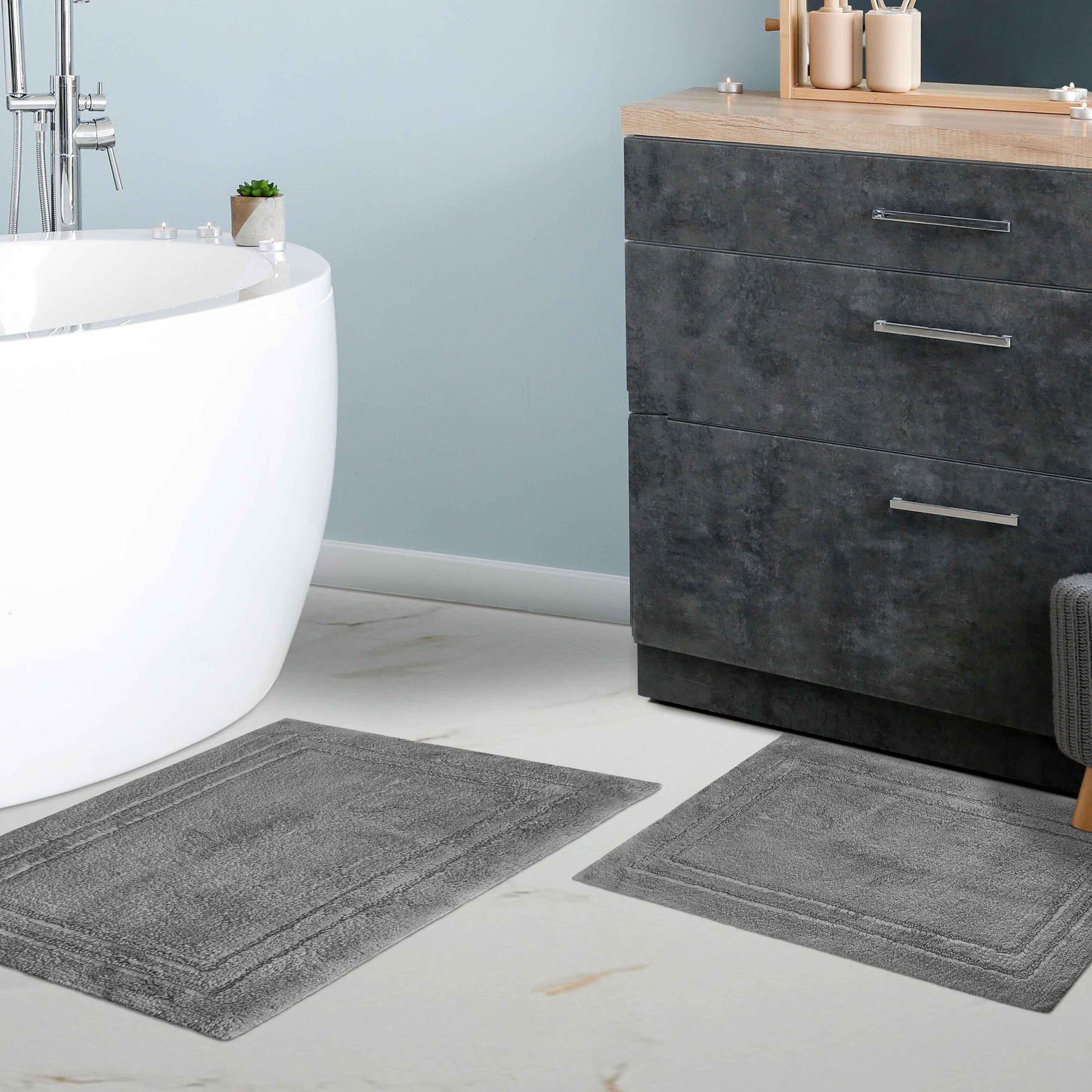 Non-Slip Absorbent Assorted Solid 2 Piece Bath Rug Set - Charcoal