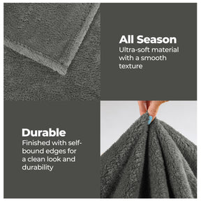 Fleece Plush Medium Weight Fluffy Soft Solid Decorative Blanket - Charcoal