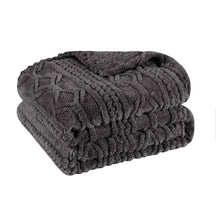 Arctic Boho Knit Jacquard Fleece Plush Medium Weight Fluffy Blanket - Charcoal