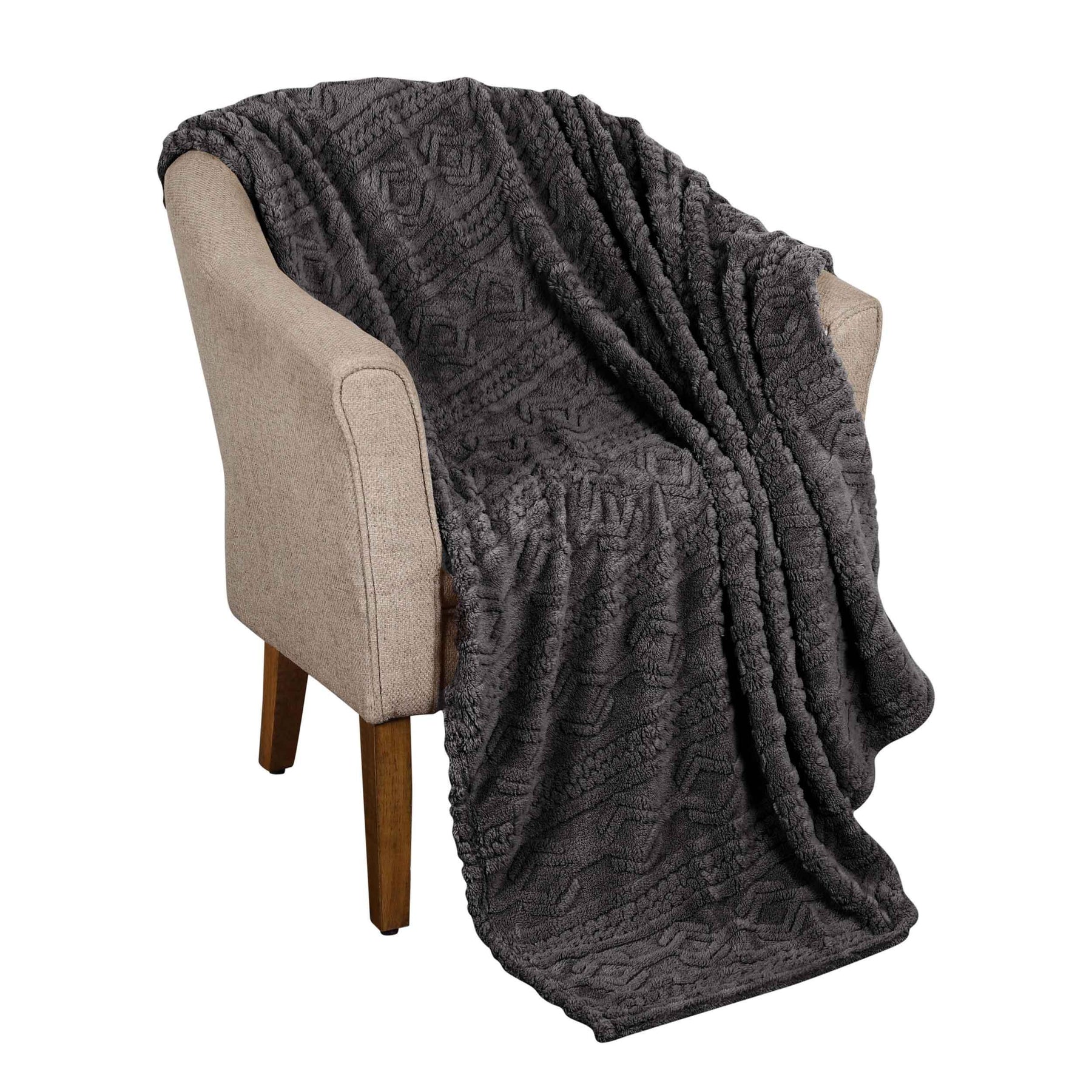 Arctic Boho Knit Jacquard Fleece Plush Medium Weight Fluffy Blanket - Charcoal