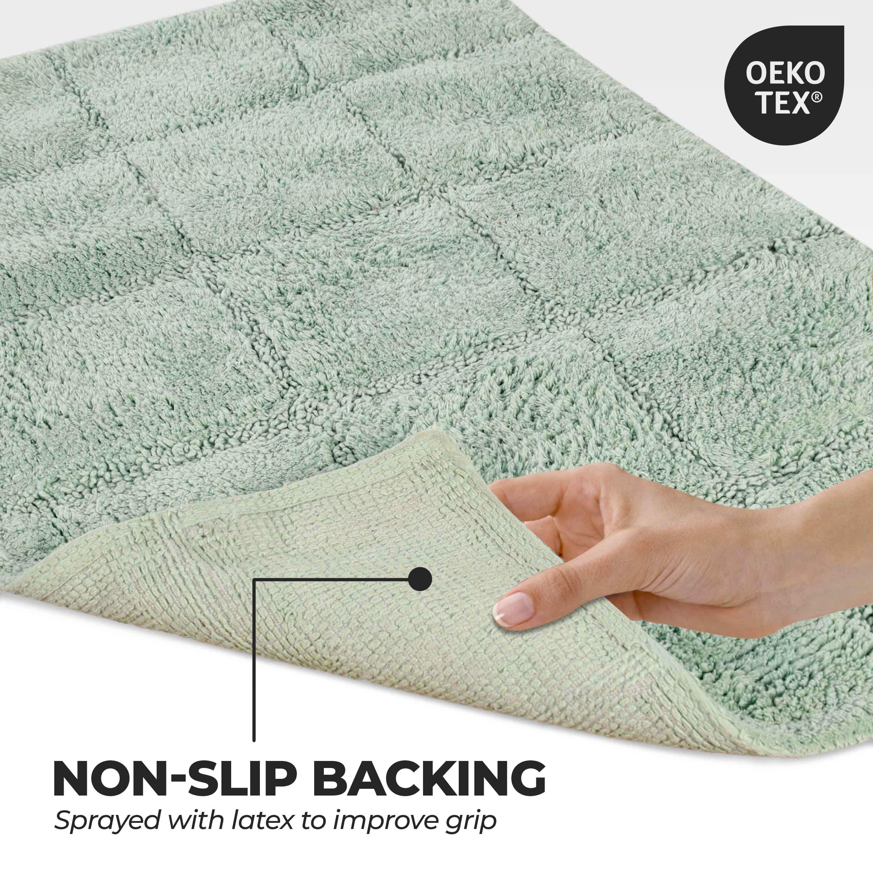 2 Piece Cotton Checkered Solid Non Slip Bath Rug Set - Bath Rugs by Superior