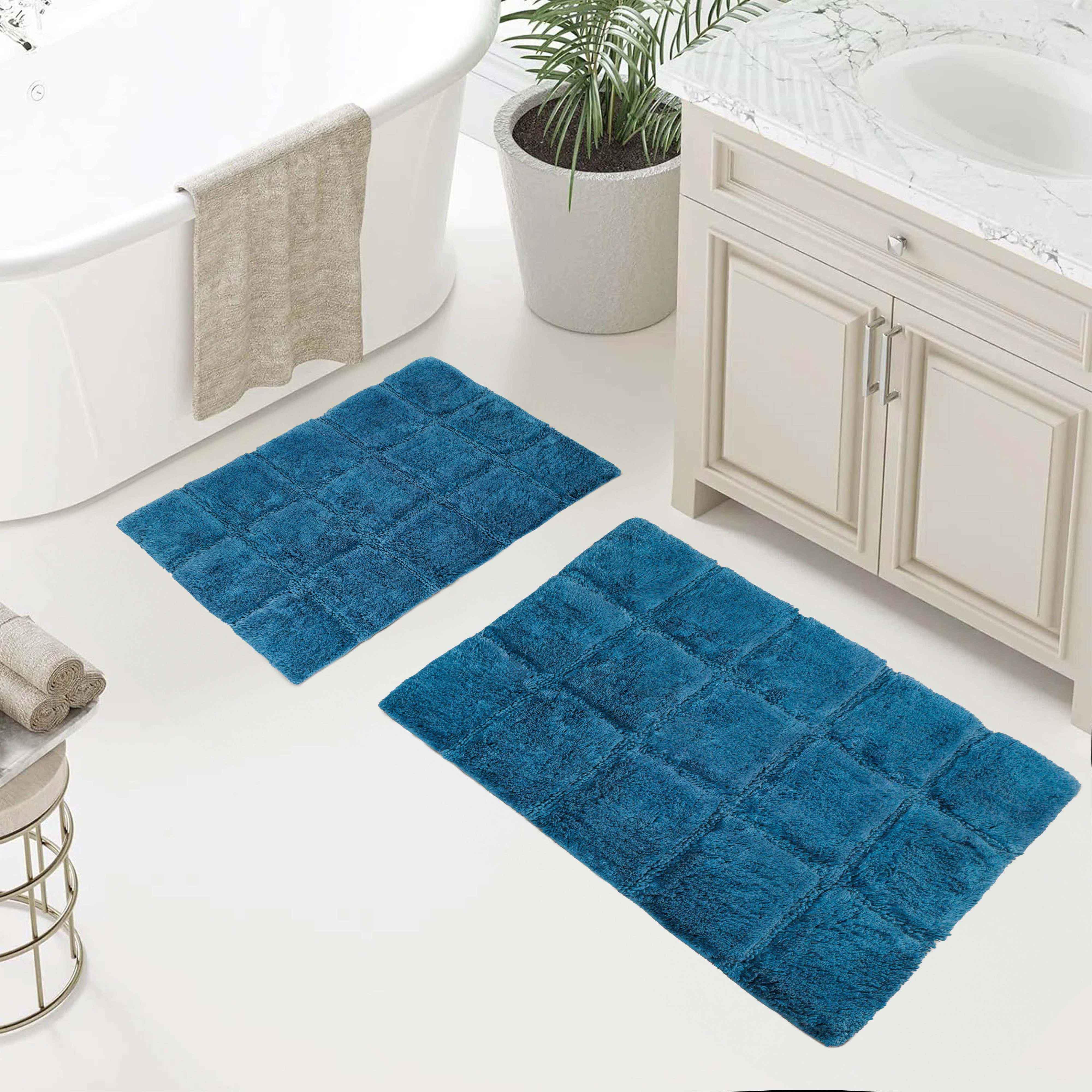 2 Piece Cotton Checkered Solid Non Slip Bath Rug Set - Bath Rugs by Superior