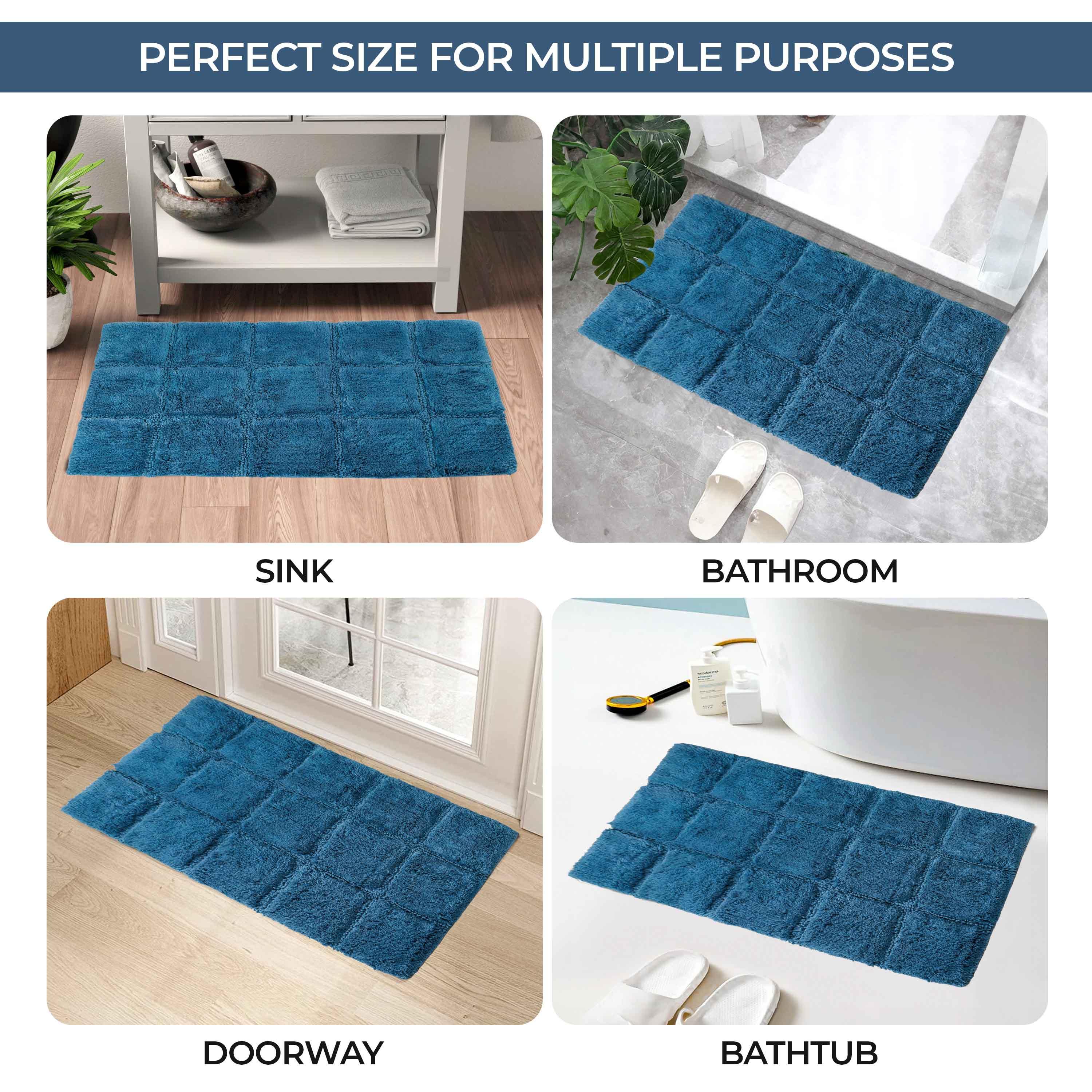 2 Piece Cotton Checkered Solid Non Slip Bath Rug Set - Bath Rugs by Superior