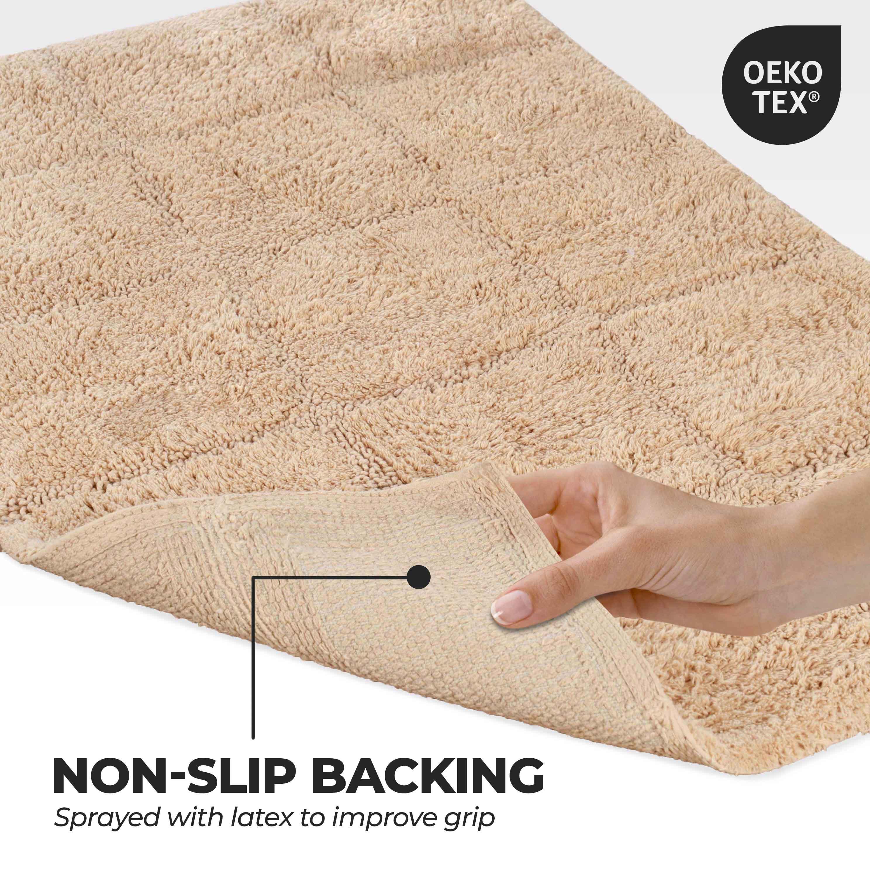 2 Piece Cotton Checkered Solid Non Slip Bath Rug Set - Bath Rugs by Superior