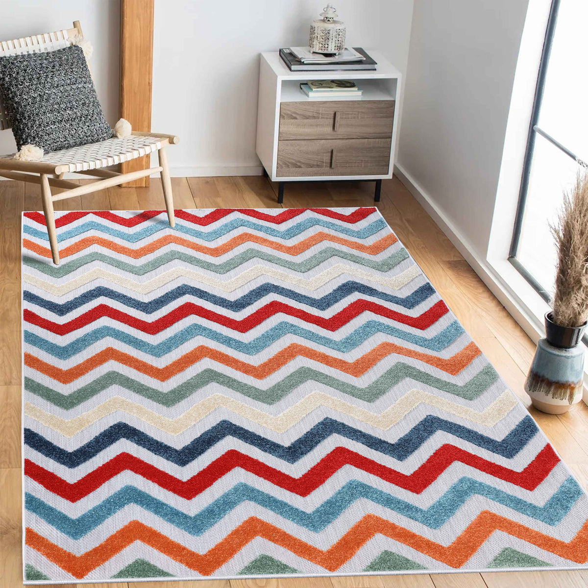 Chevron Zig-Zag Geometric Modern Indoor Outdoor Area Rug - Multicolor