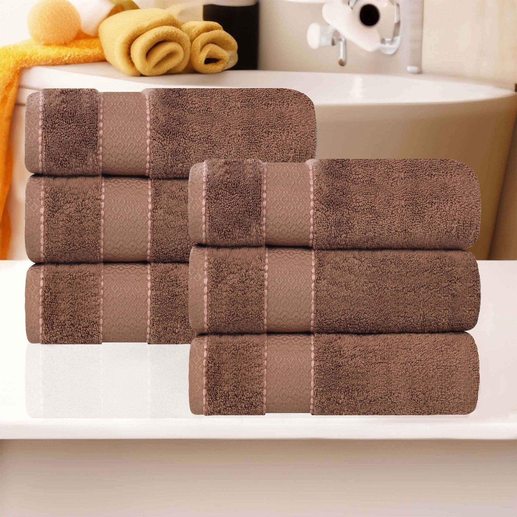 Niles Egyptian Giza Cotton Plush Thick Absorbent Hand Towel Set of 6 - Chocolate