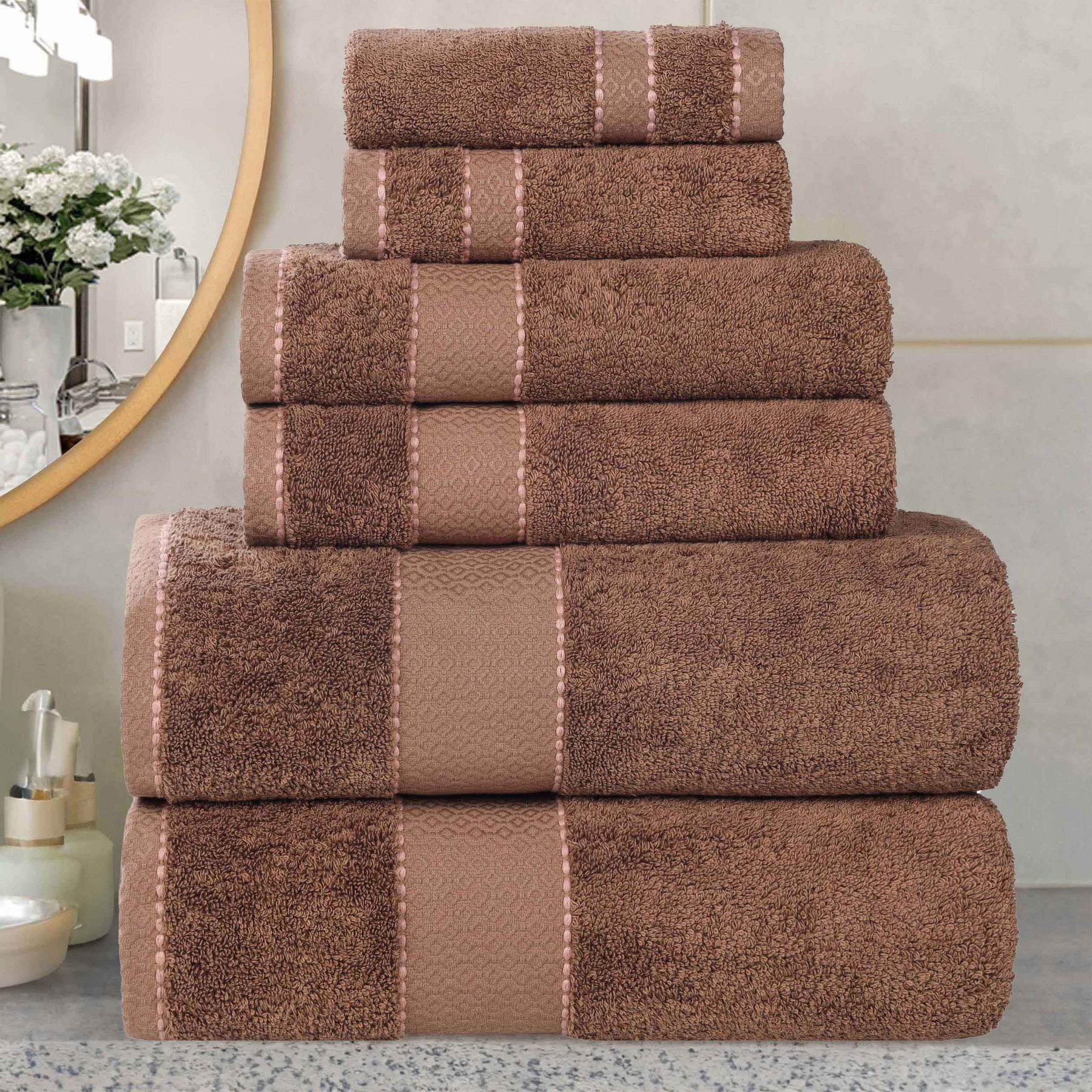 Niles Egyptian Giza Cotton Plush Heavyweight Soft 6 Piece Towel Set - Chocolate