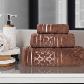 Sadie Zero Twist Cotton Floral Jacquard Absorbent 3 Piece Towel Set