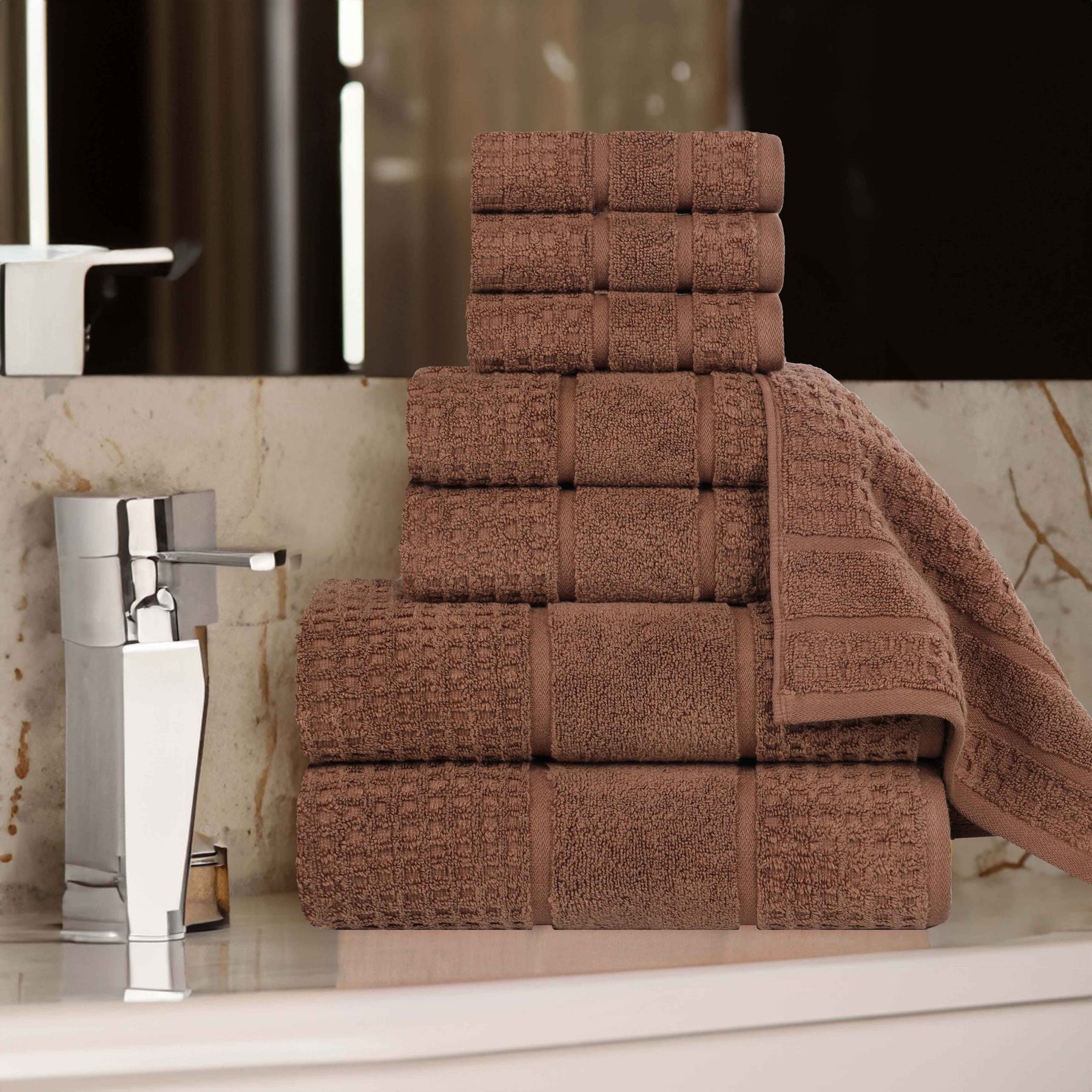 Napa Zero Twist Cotton Solid Waffle Honeycomb 8 Piece Towel Set