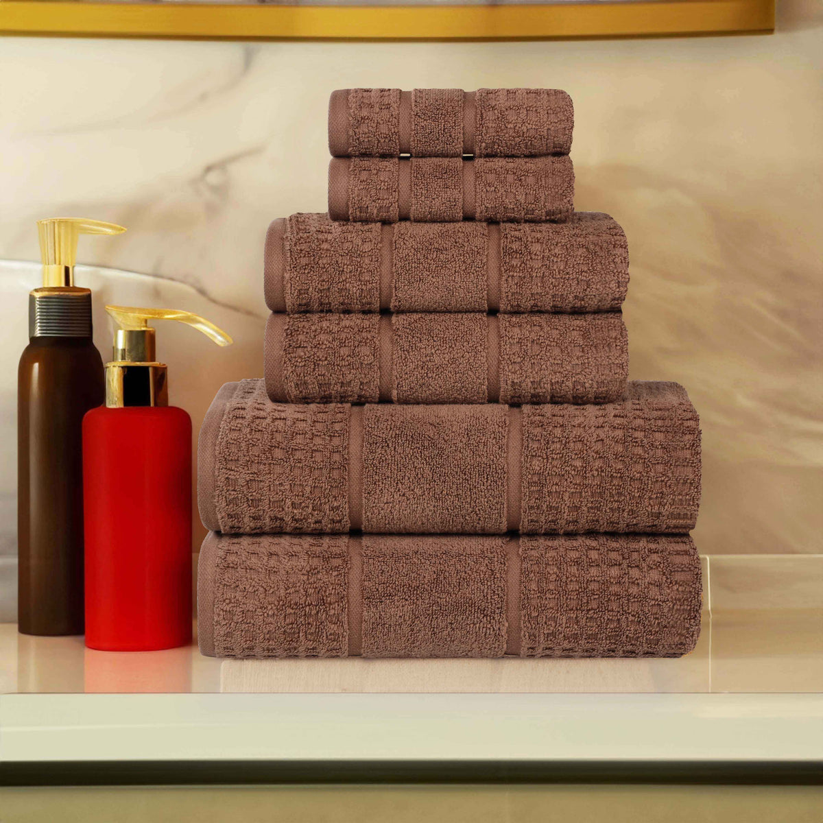 Napa Zero Twist Cotton Solid Waffle Honeycomb 6 Piece Towel Set