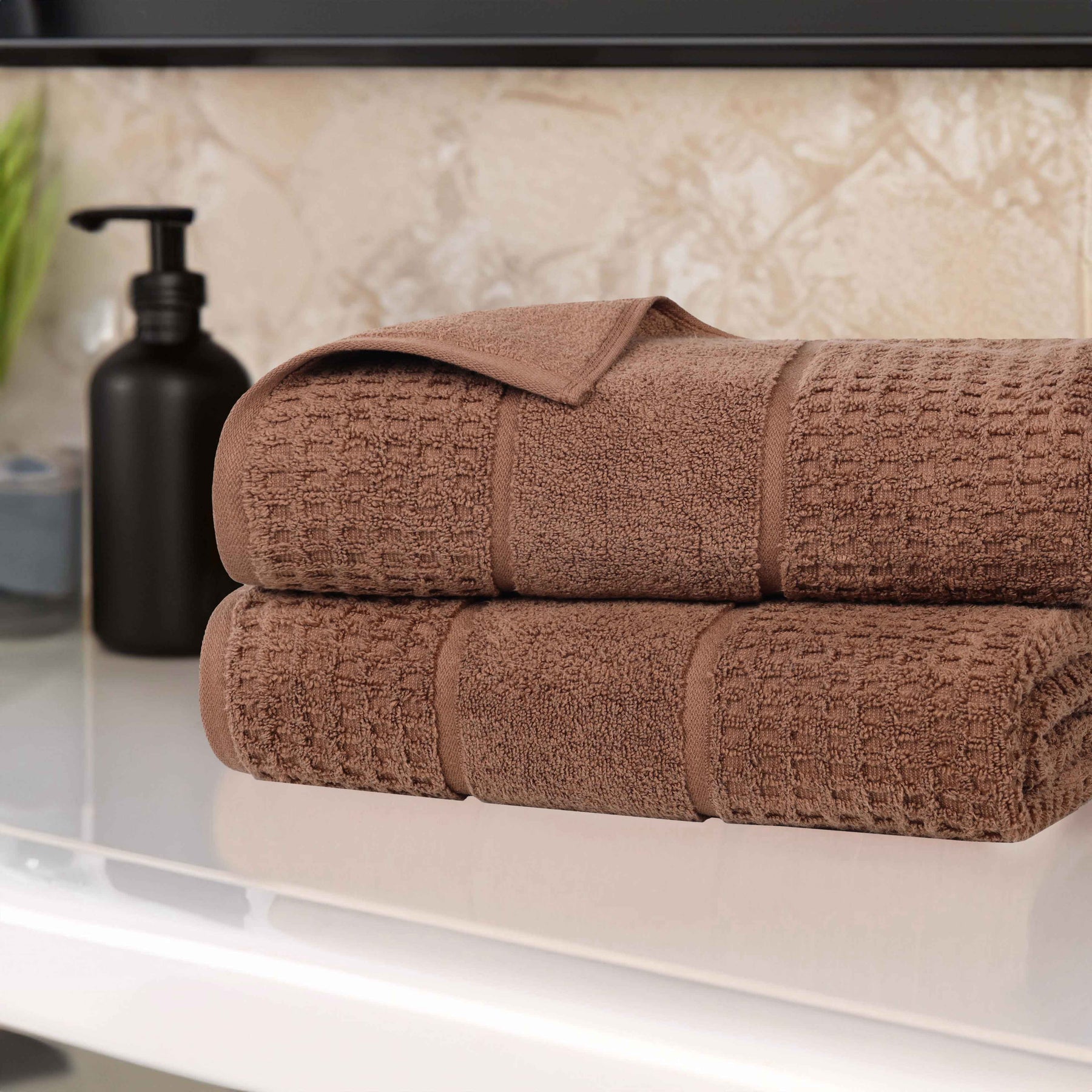 Napa Zero Twist Cotton Solid Waffle Honeycomb Bath Sheet Set of 2