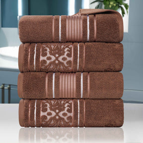 Sadie Zero Twist Cotton Solid and Jacquard Floral Bath Towel Set of 4