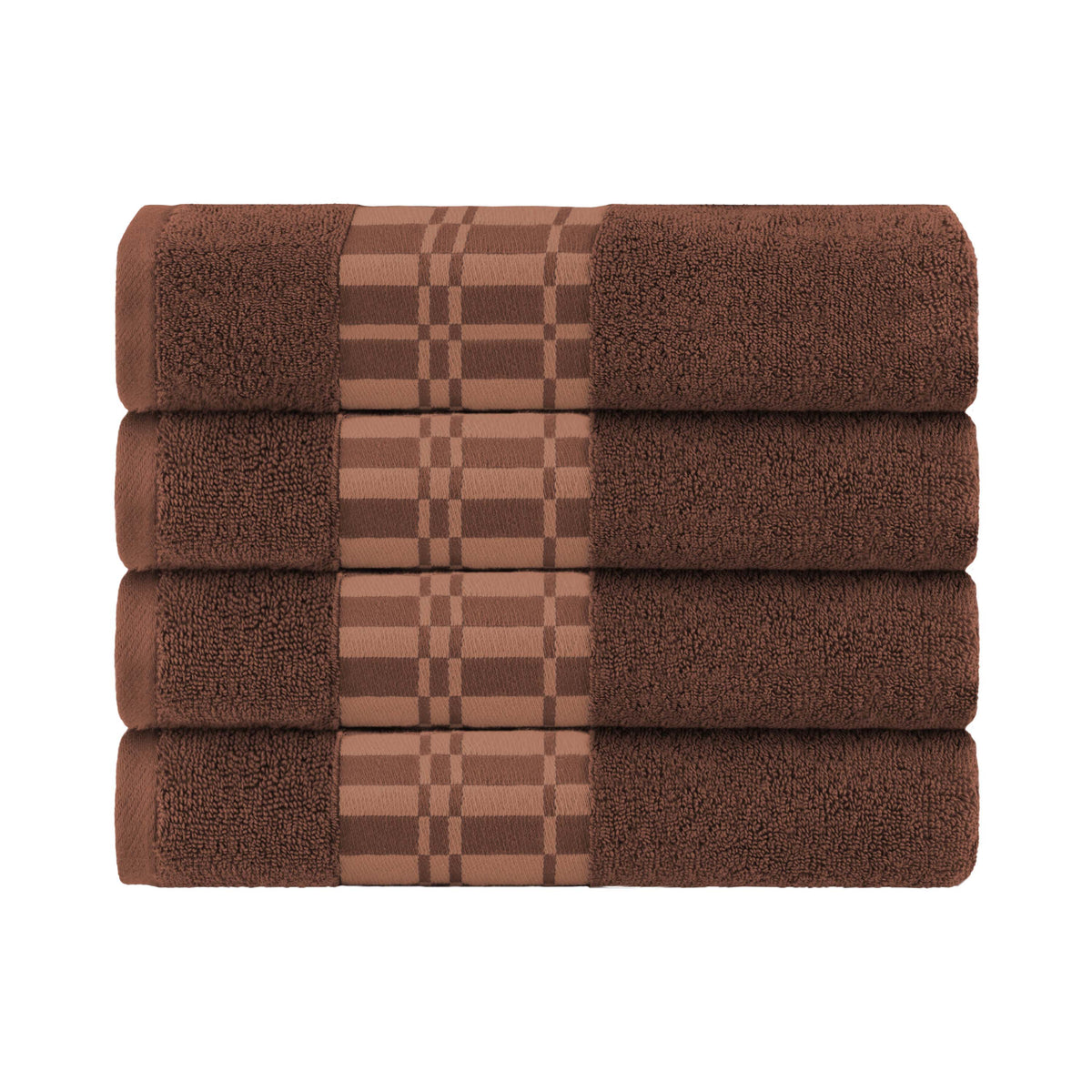 Larissa Cotton Geometric Border Bath Towel Set of 4 - Chocolate