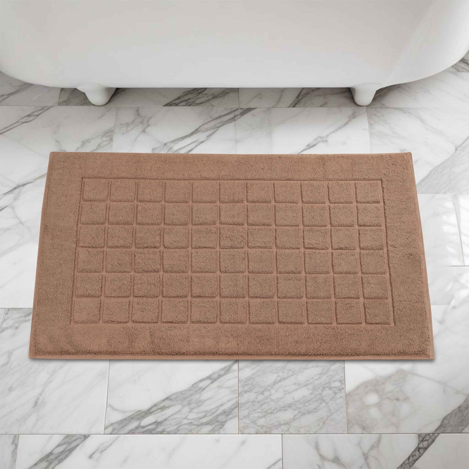 Nora Cotton Solid Absorbent Thick Checkered Washable Bath Mat Set of 2