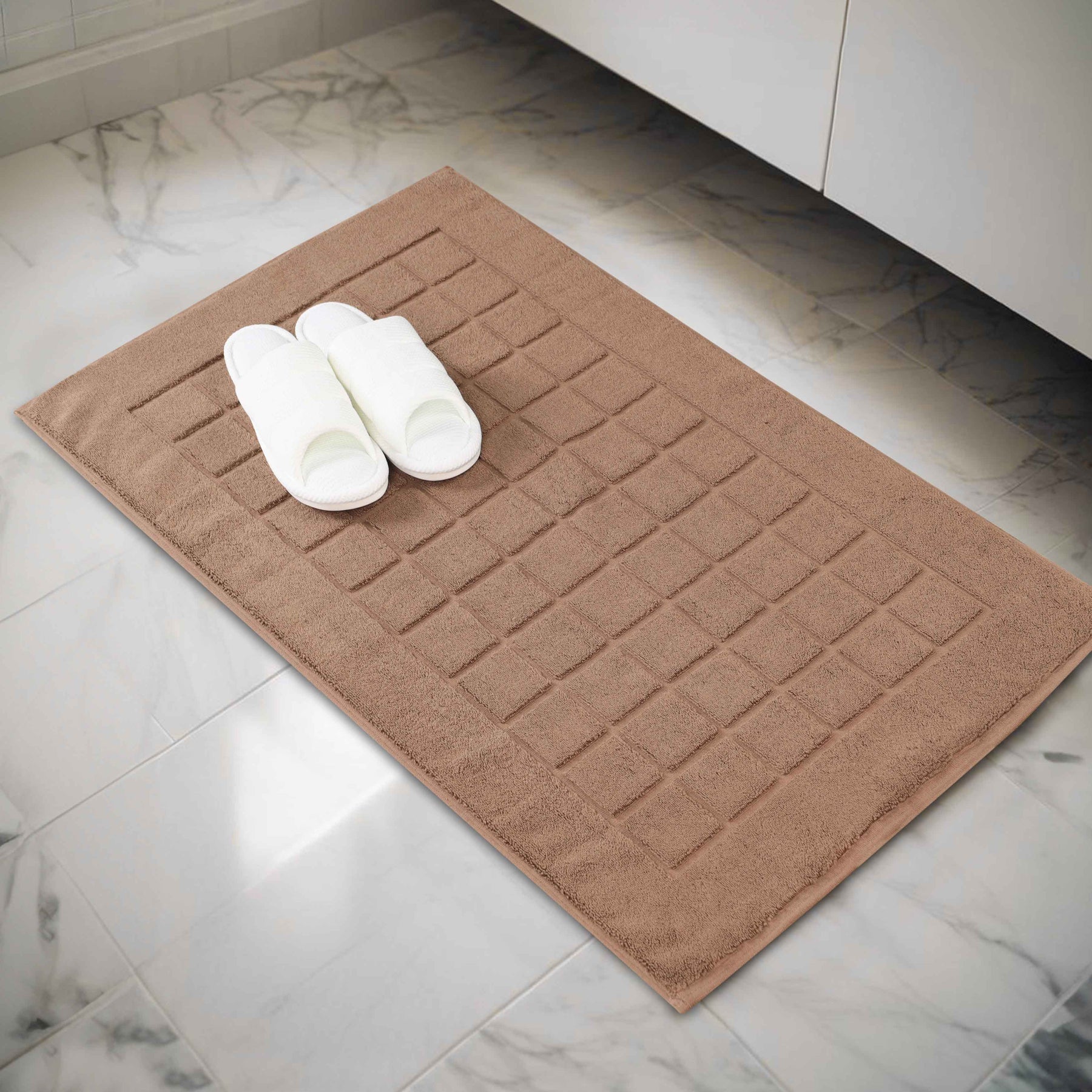 Nora Cotton Solid Absorbent Thick Checkered Washable Bath Mat Set of 2