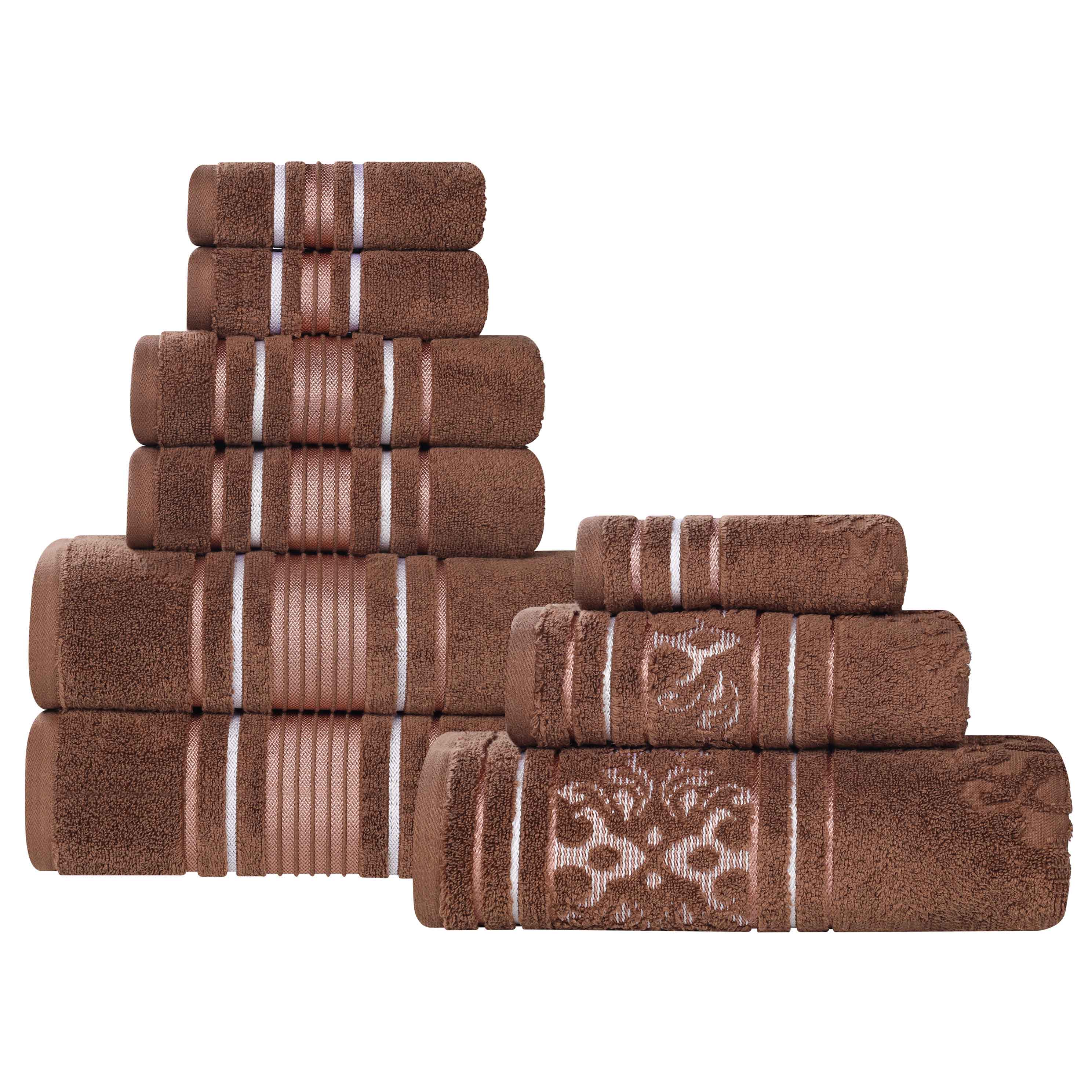 Sadie Zero Twist Cotton Solid and Jacquard Floral 9 Piece Towel Set - Towel Set by Superior