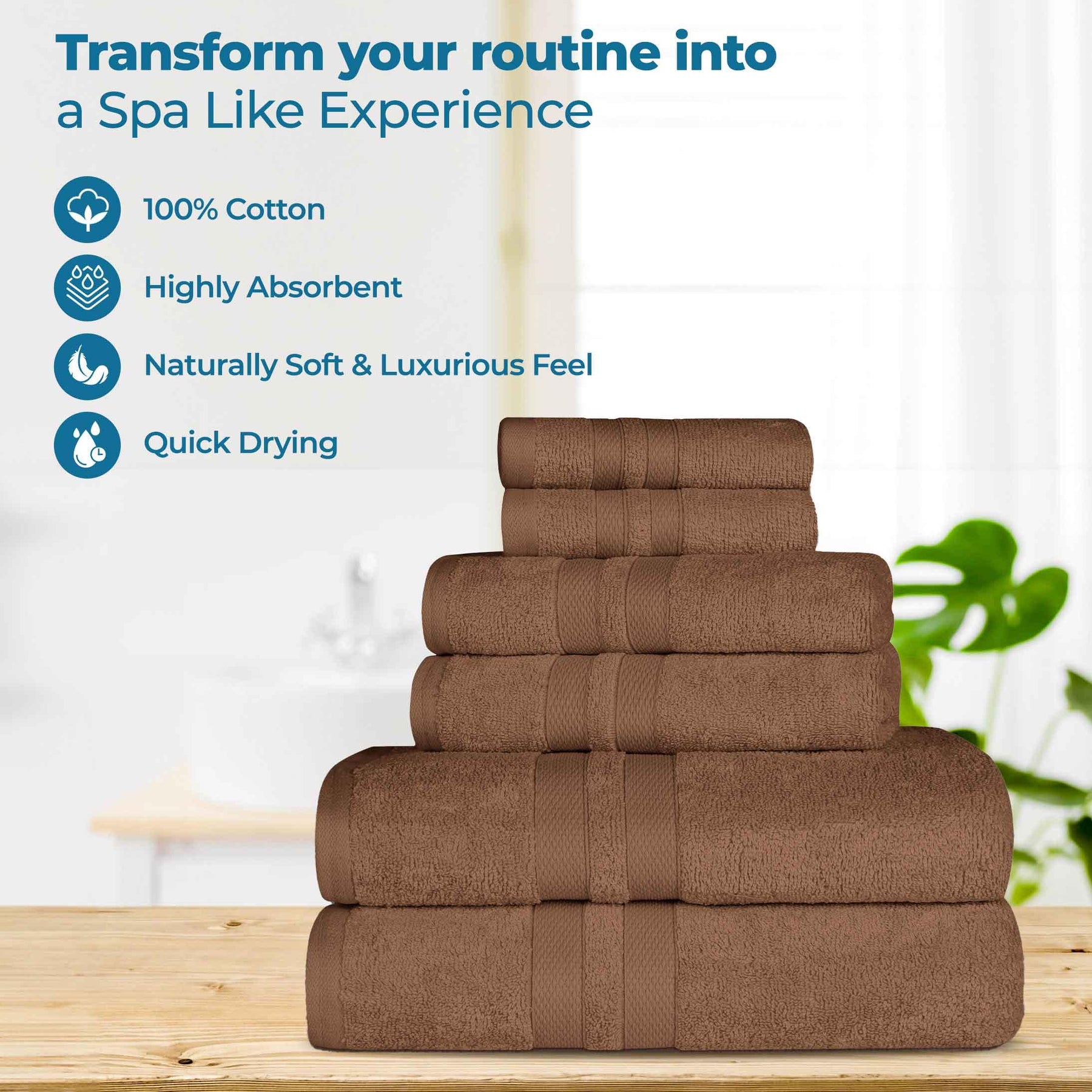 Ultra-Soft Cotton Absorbent Quick-Drying 12 Piece Assorted Towel Set - Chocolate