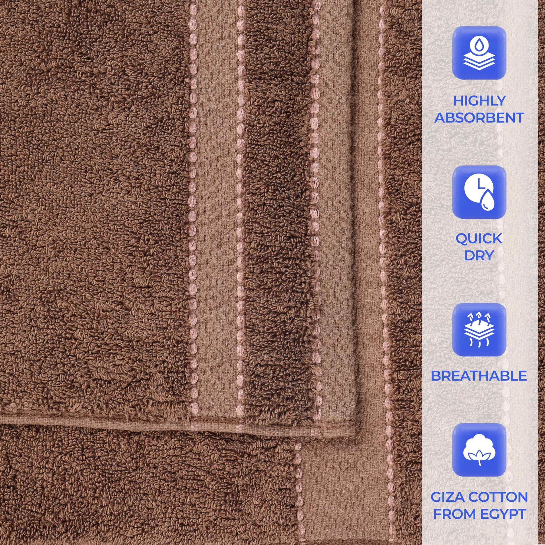 Niles Egyptian Giza Cotton Plush Heavyweight Soft 6 Piece Towel Set - Chocolate