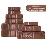 Sadie Zero Twist Cotton Solid and Jacquard Floral 9 Piece Towel Set - Towel Set by Superior