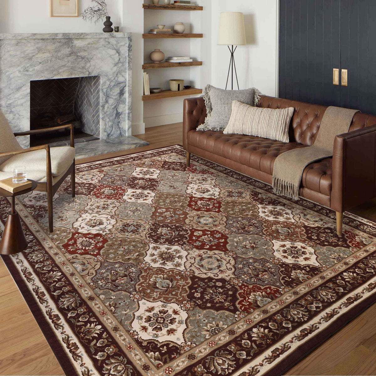 Palmyra Traditional Floral Medallion Indoor Area Rug Or Runner Rug - Chocolate