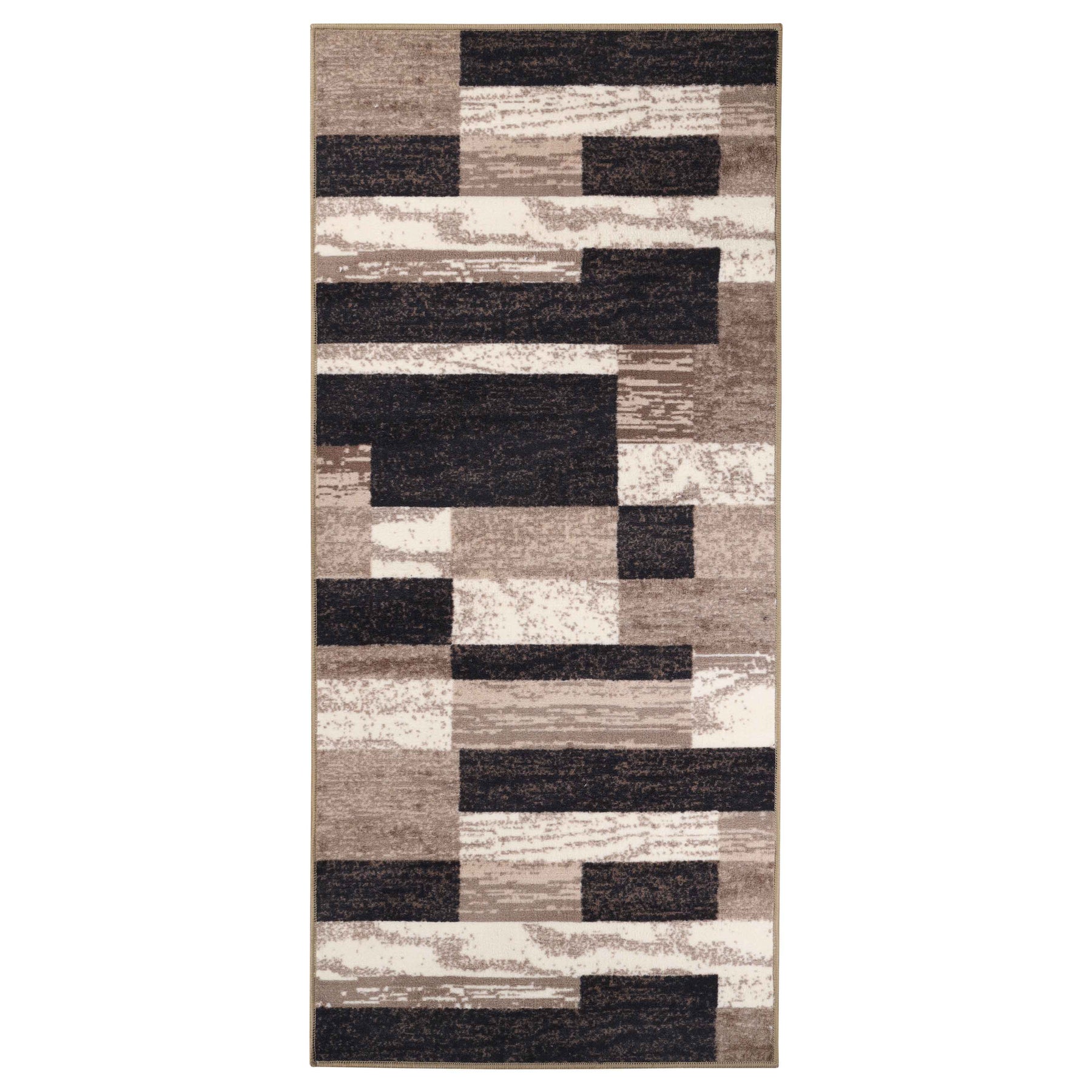 Rockwood Patchwork Non-Slip Indoor Washable Area Rug - Chocolate