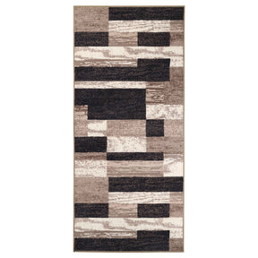 Rockwood Patchwork Non-Slip Indoor Washable Area Rug - Chocolate