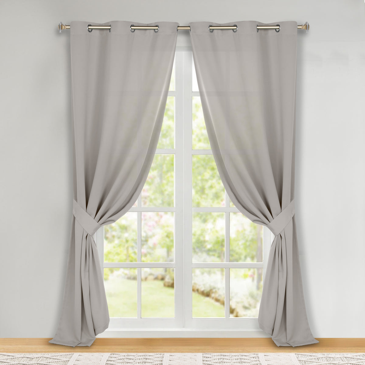 Classic Modern Solid Room Darkening Blackout Curtain Panels, Set of 2 - Chrome