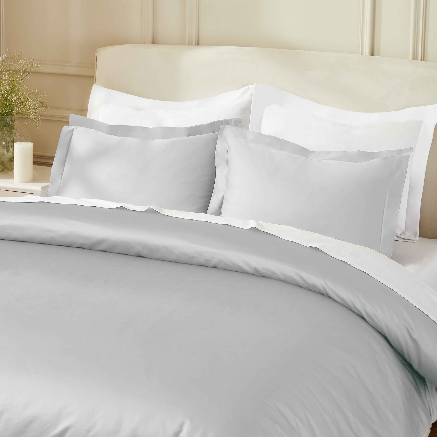 Egyptian Cotton 850 Thread Count Solid Luxury 3 Piece Duvet Cover Set - Chrome