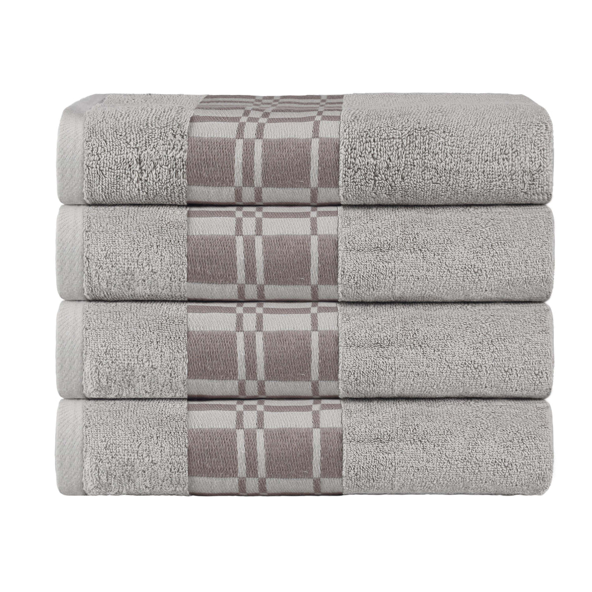 Larissa Cotton Geometric Border Bath Towel Set of 4 - Chrome