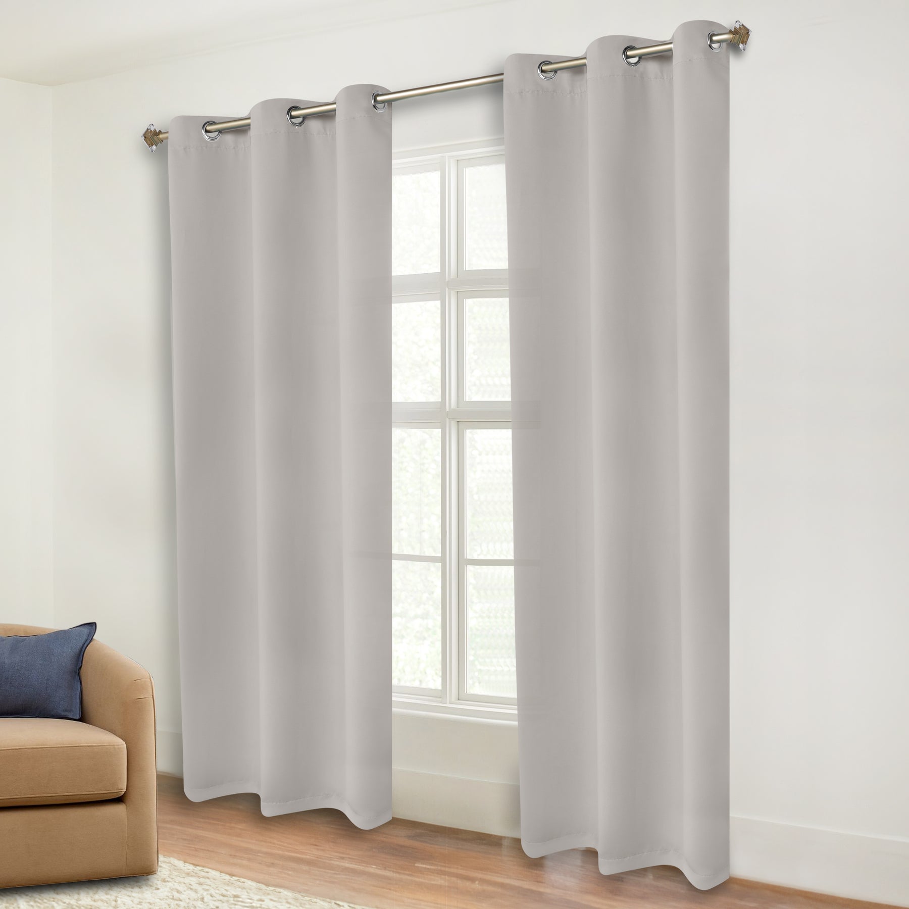 Classic Modern Solid Room Darkening Blackout Curtain Panels, Set of 2 - Chrome