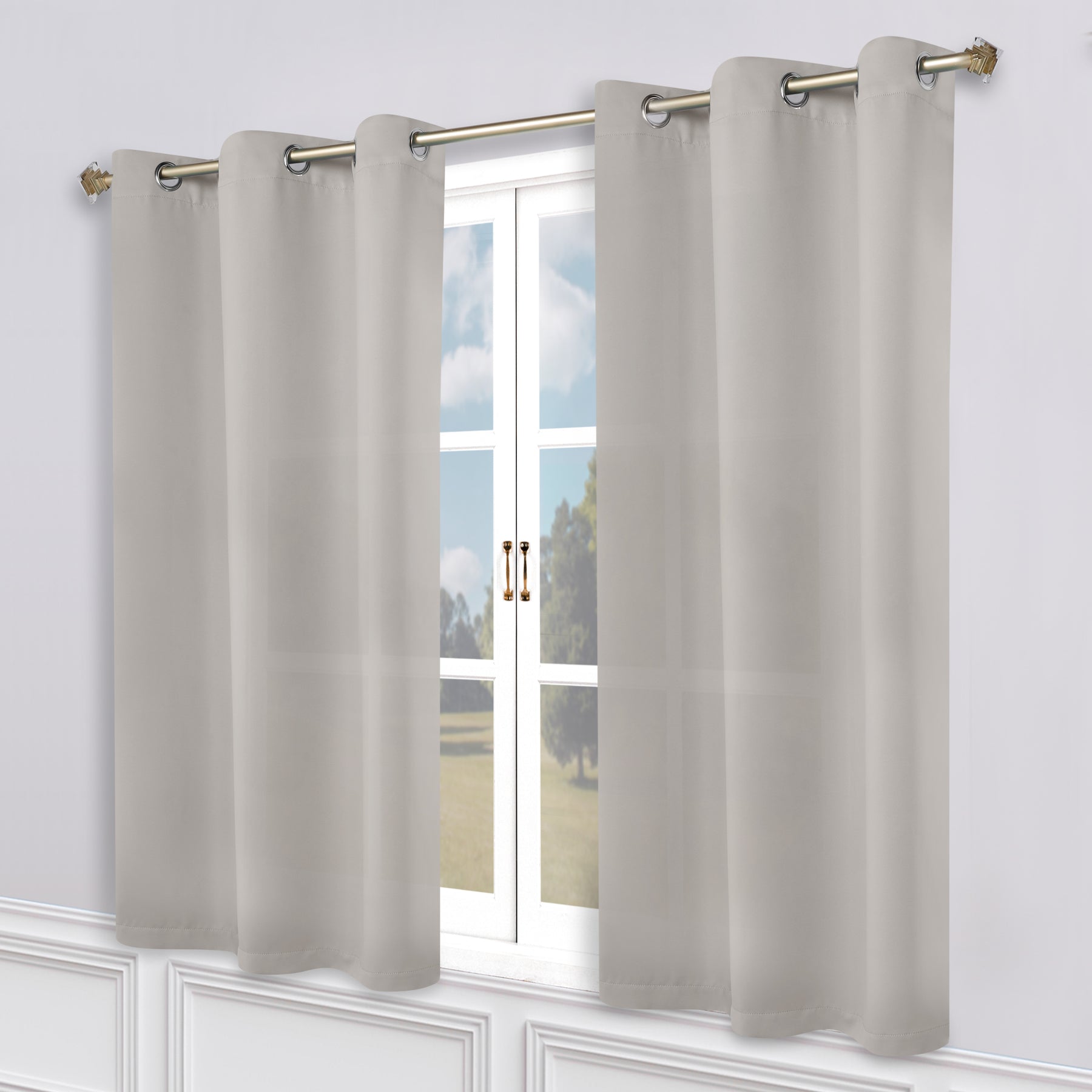 Classic Modern Solid Room Darkening Blackout Curtain Panels, Set of 2 - Chrome