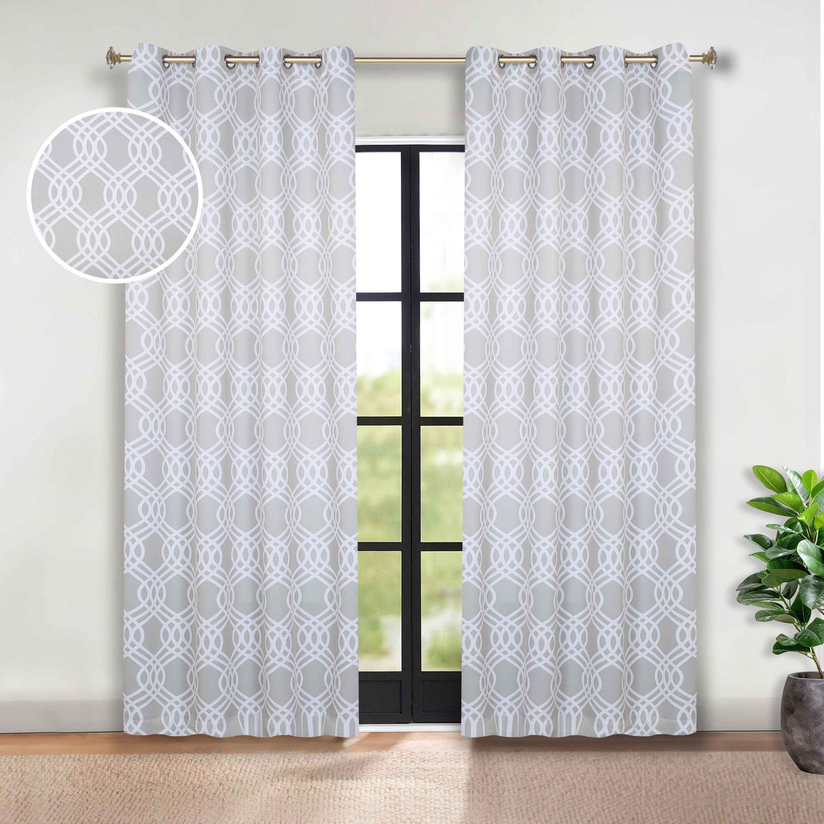 Ribbon Trellis Washable Room Darkening Blackout Curtains, Set of 2