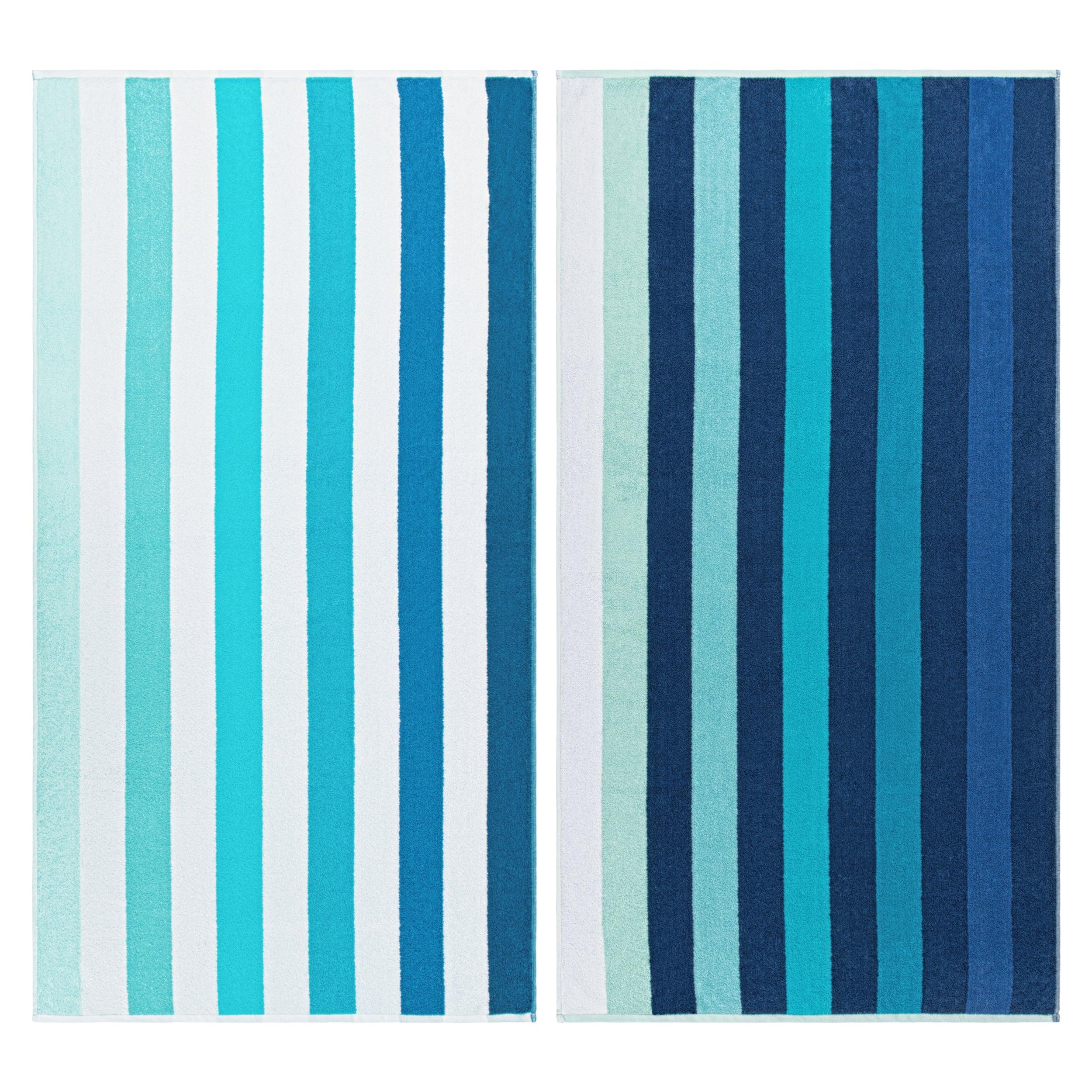 Coastal Blues Cotton Oversized 2 Piece Beach Towel Set - Beach Towel by Superior