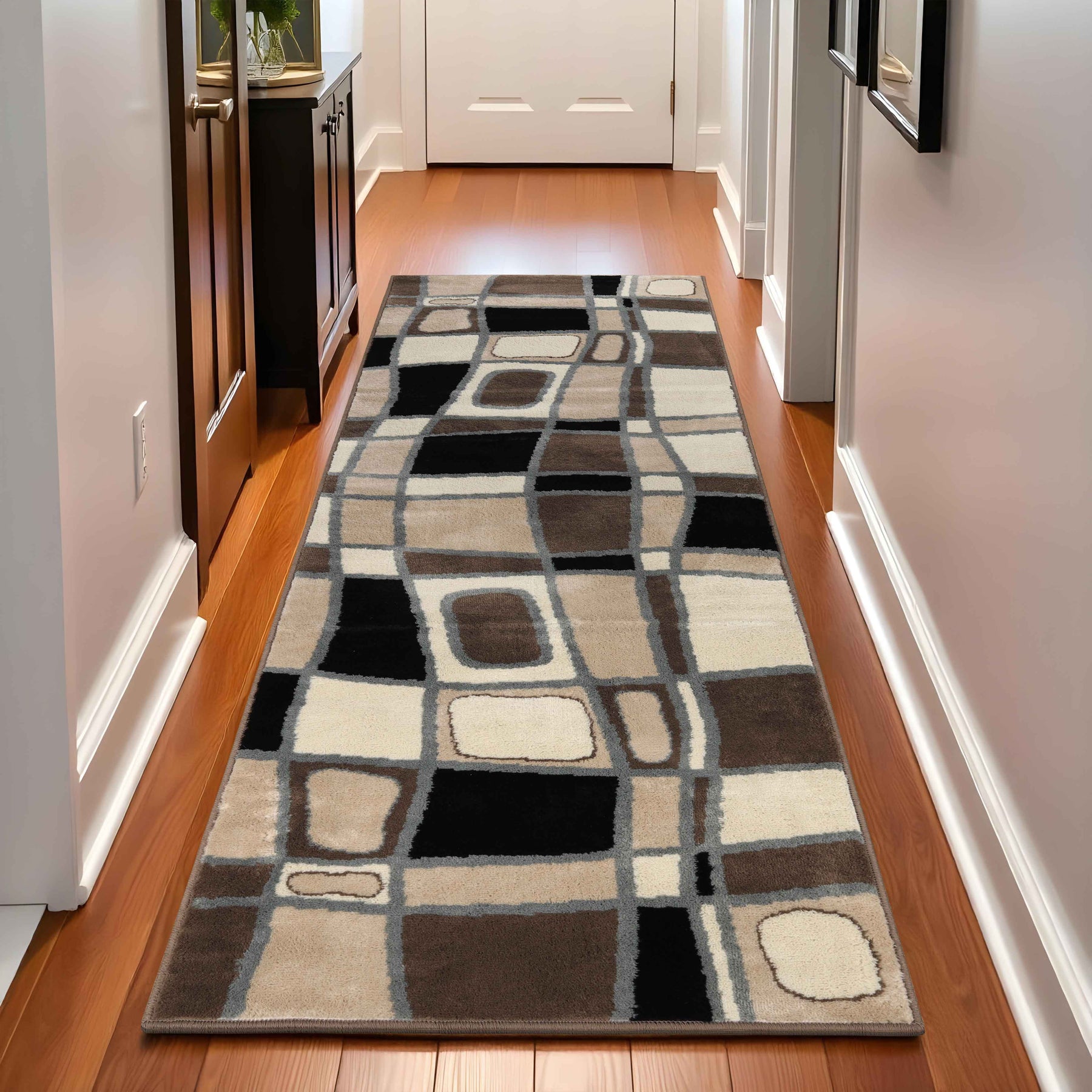 Abstract Cobblestone Indoor Large Area Rugs or Runner Rug - Brown