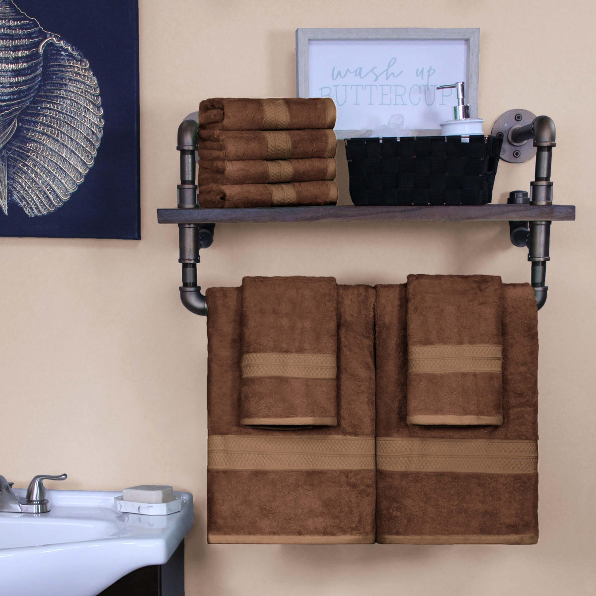 Ultra-Soft Rayon from Bamboo Cotton Blend Bath and Hand Towel Set - Cocoa