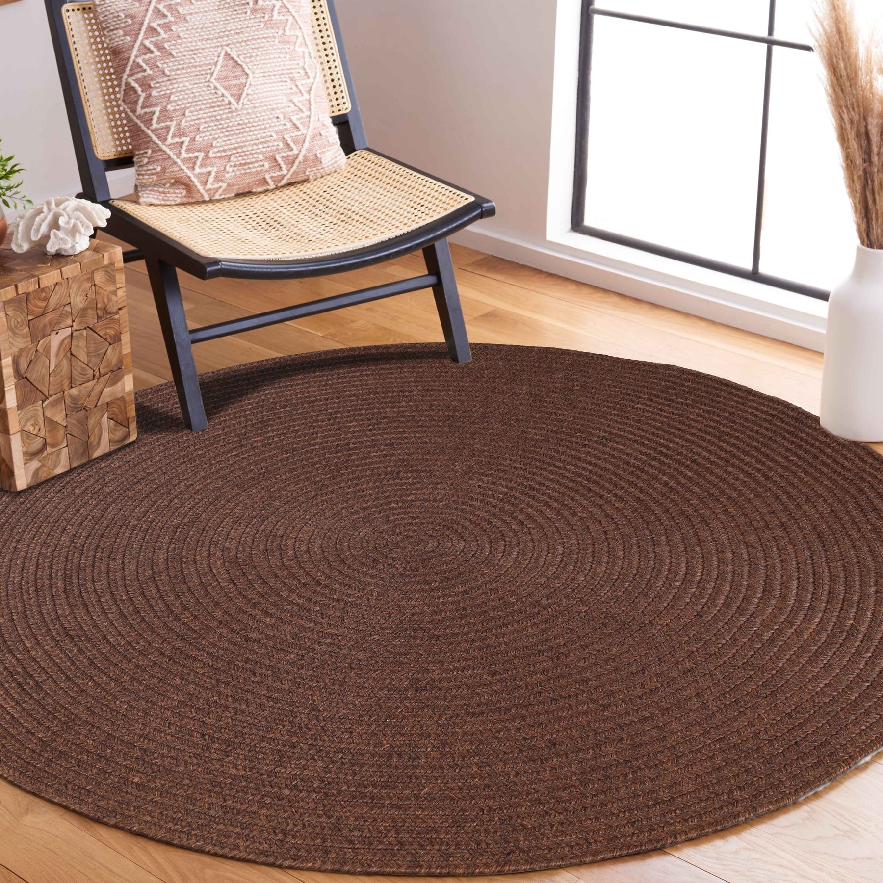 Bohemian Braided Indoor Outdoor Rugs Solid Round Area Rug - Cocoa