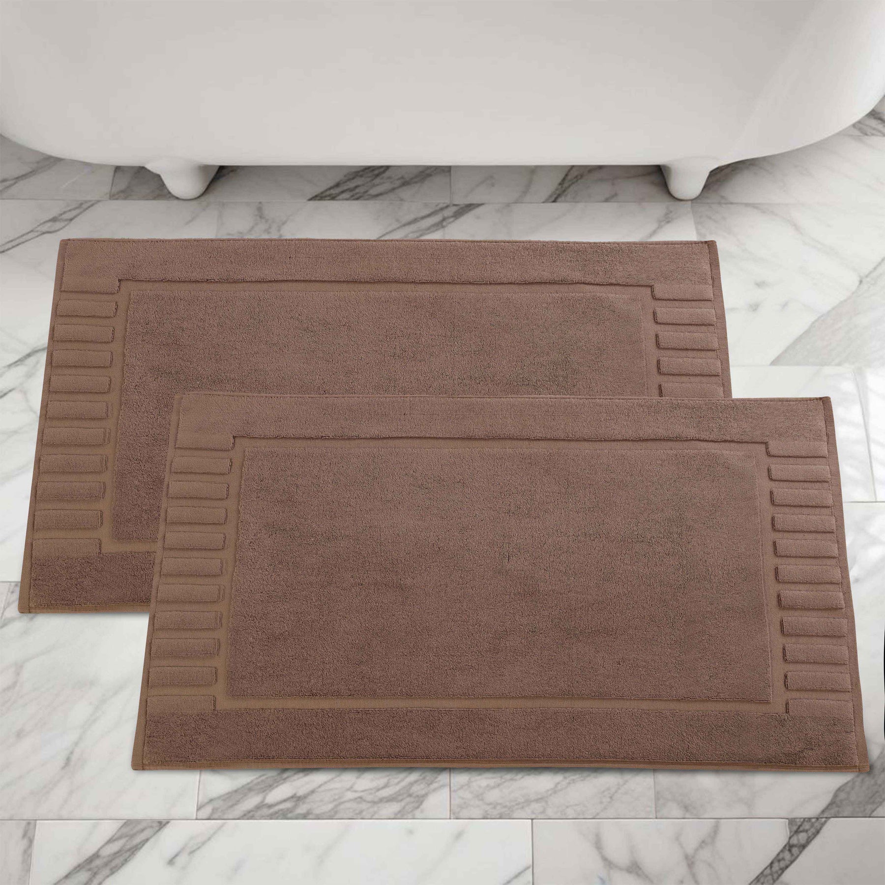 Leo Cotton Solid Modern Absorbent Heavy Washable Bath Mat Set of 2