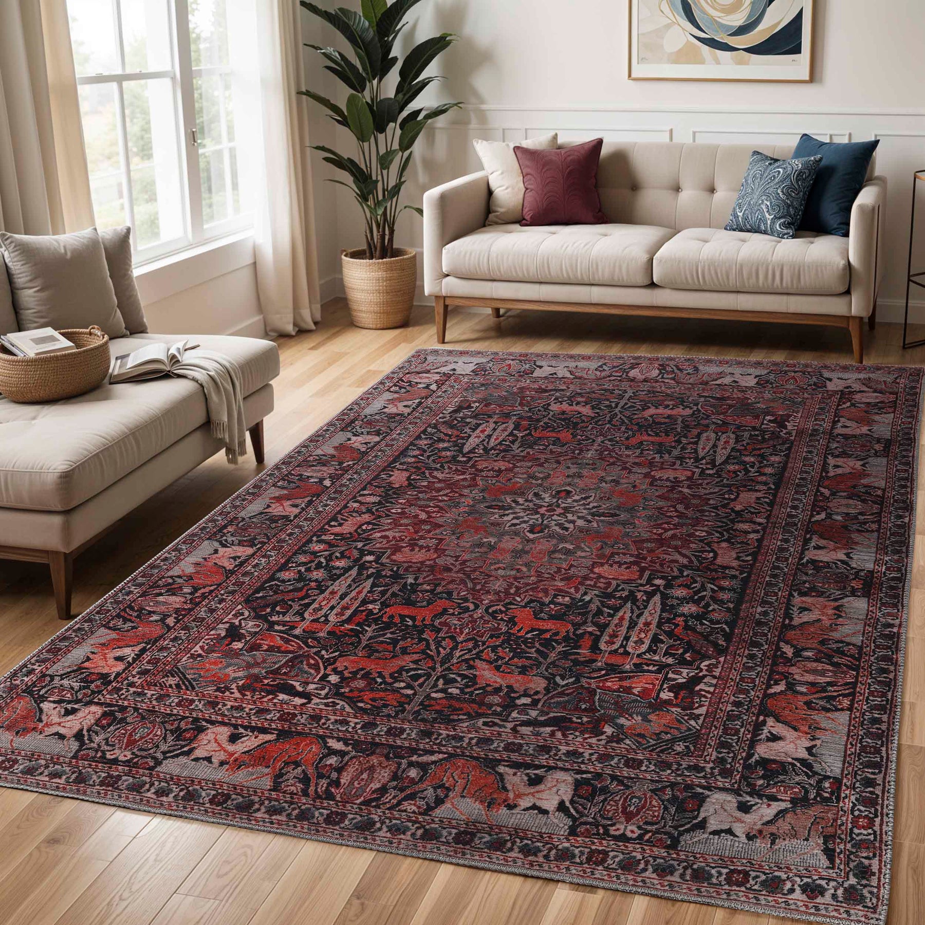 Copley Bohemian Oriental Medallion Wildlife Indoor Area Rug Or Runner - Red