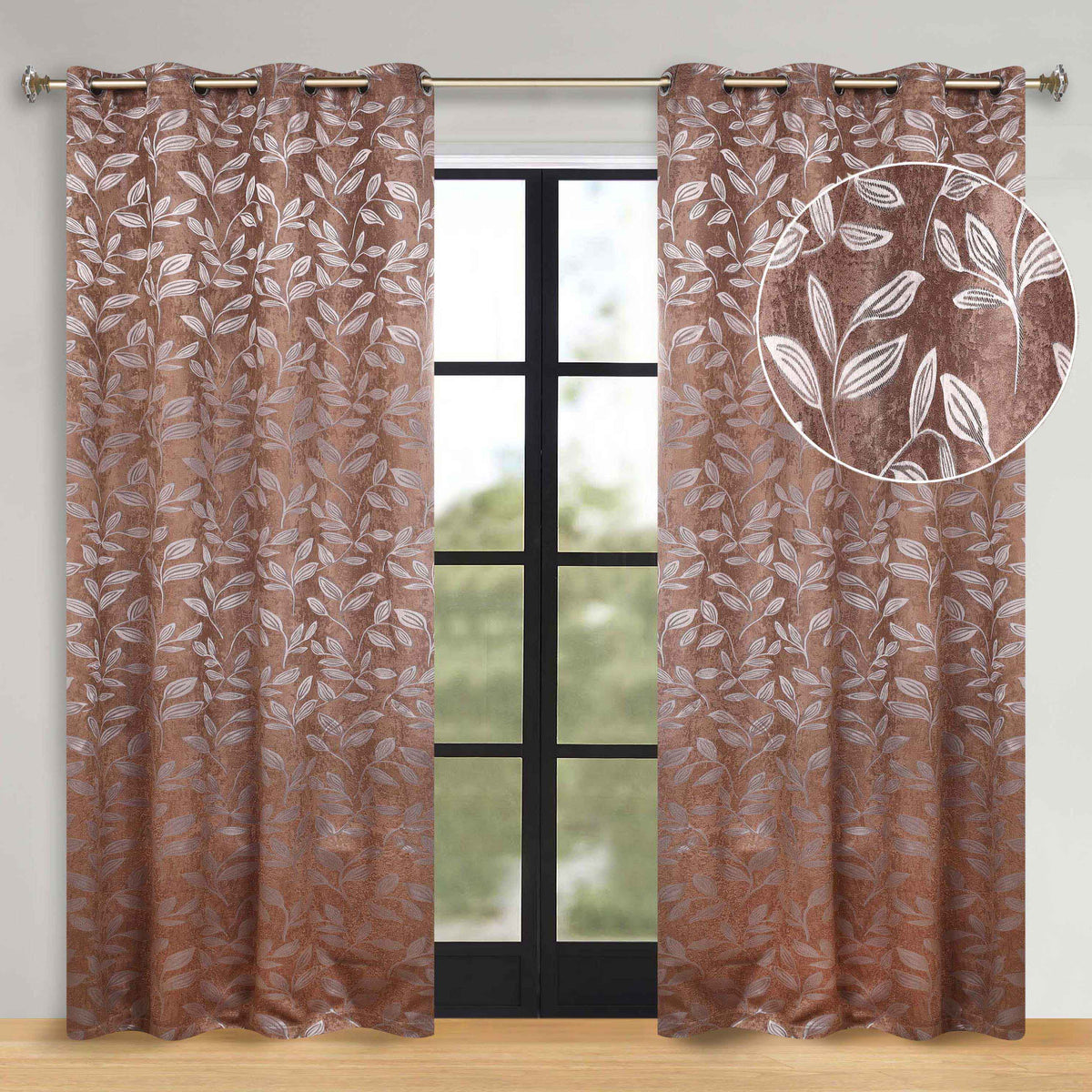 Leaves Room Darkening Washable Blackout Curtain Panels, Set of 2