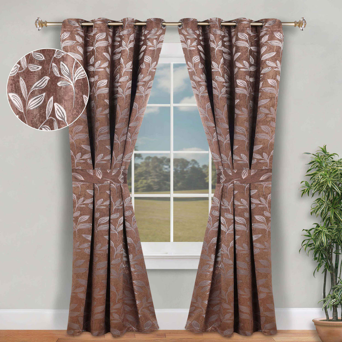 Leaves Room Darkening Washable Blackout Curtain Panels, Set of 2