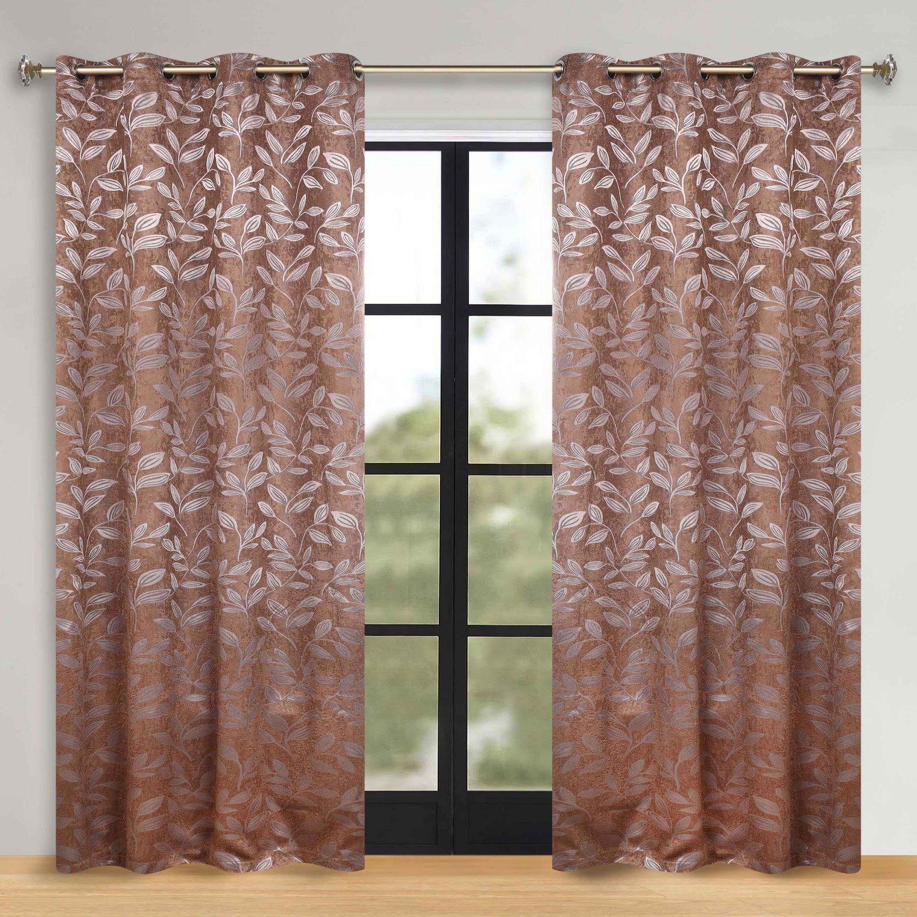 Leaves Room Darkening Washable Blackout Curtain Panels, Set of 2 - Copper