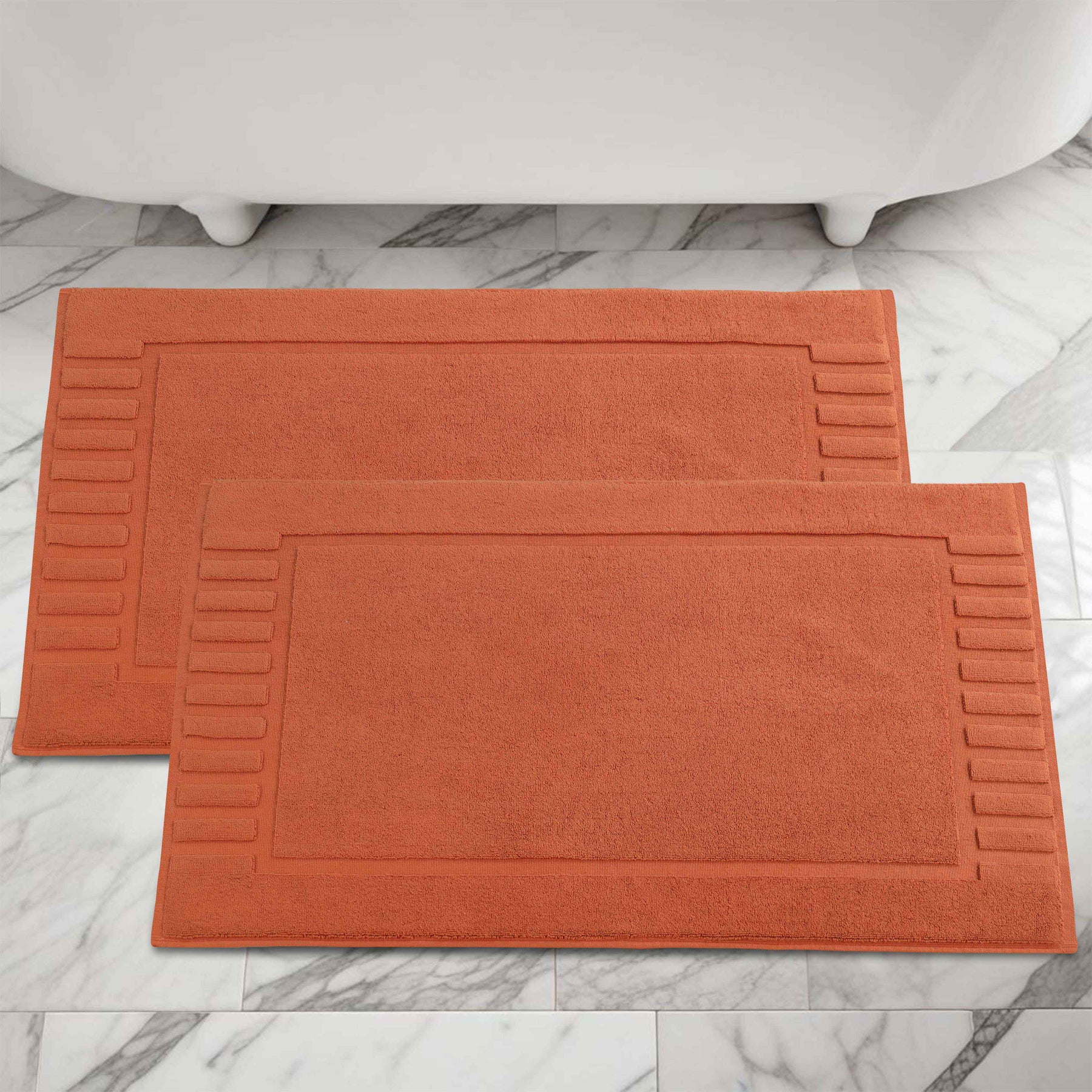 Leo Cotton Solid Modern Absorbent Heavy Washable Bath Mat Set of 2