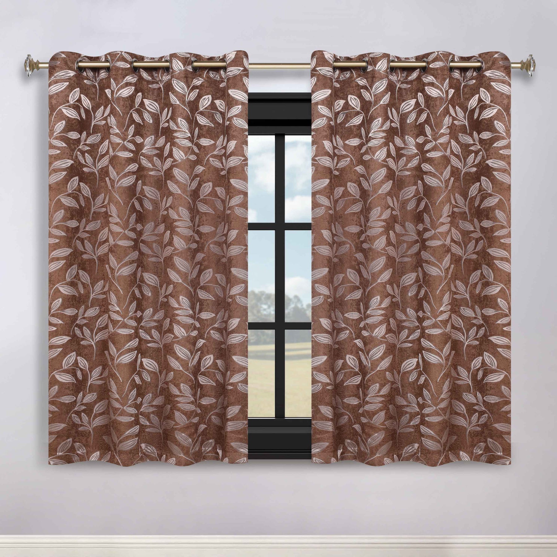 Leaves Room Darkening Washable Blackout Curtain Panels, Set of 2 - Copper