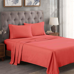 Egyptian Cotton 300 Thread Count Solid Deep Pocket Bed Sheet Set - Coral